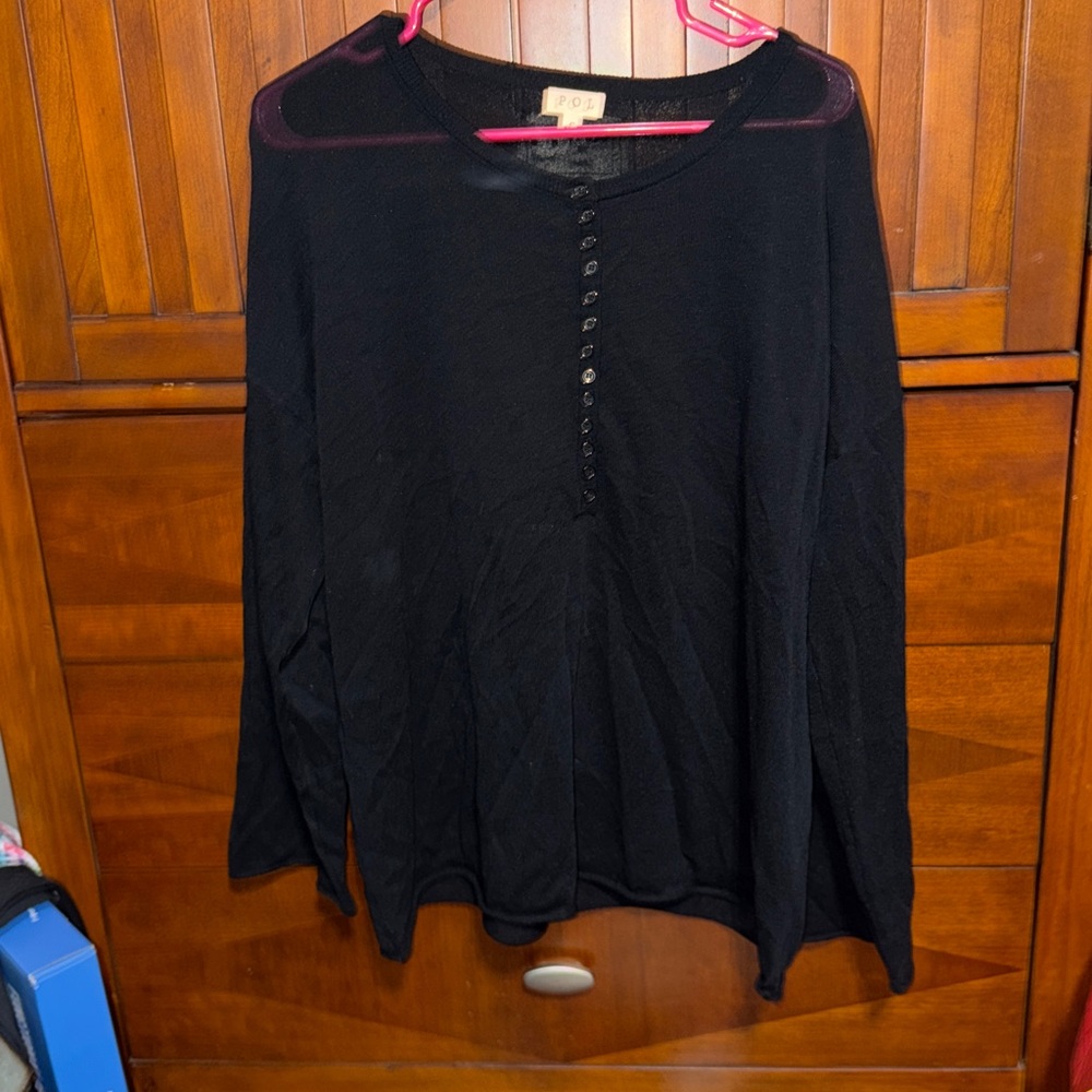 POL brand Black Sheer Button-Up Top size small